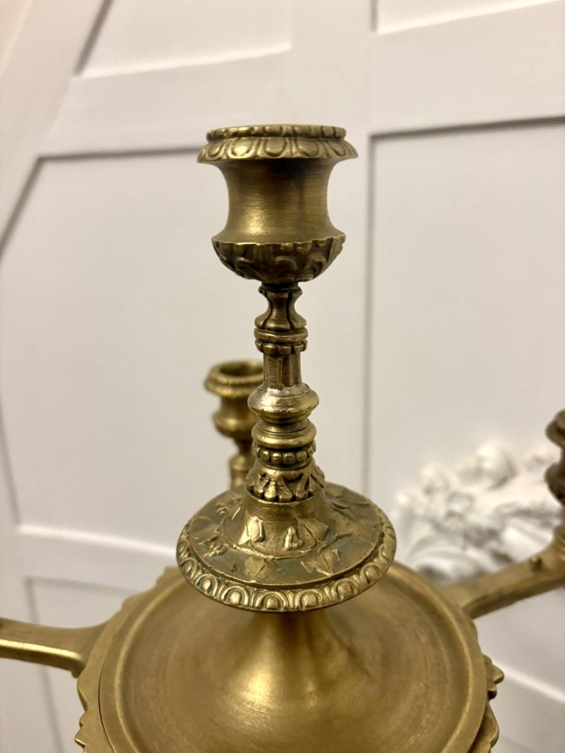 Antique Victorian Gilt Brass Six-Light Candelabrum Stand